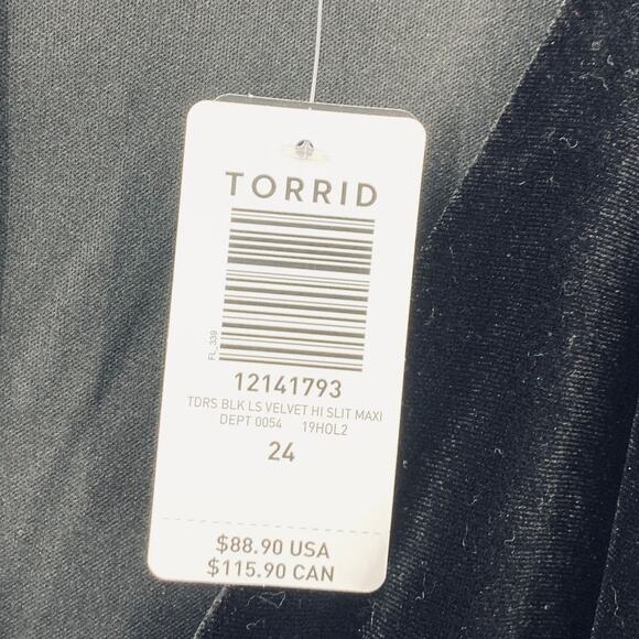 Torrid Velvet High Slit Maxi Dress Ruched Tie Waist Stretchy Gown Black NEW 24W - Picture 8 of 11